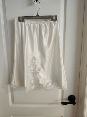 Silky Lace-Trim Half Slip - White